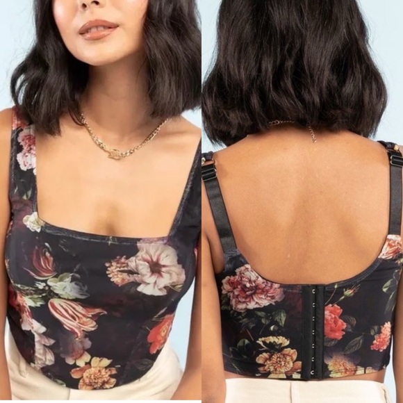 West of Melrose Floral Mesh Stretch Corset Bustier Crop XS Tillys Goth Romantic - Picture 1 of 12